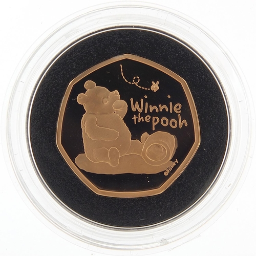 32 - Elizabeth II 2020 Winnie the Pooh gold proof piedfort fifty pence coin with box and certificate, 059... 