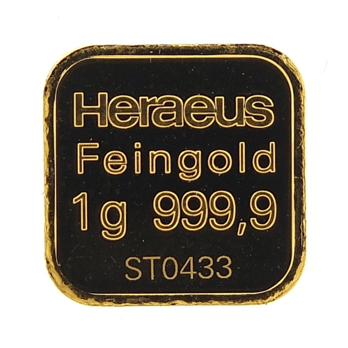 43 - Heraeus 999.9 fine gold ingot - this lot is sold without buyer’s premium, the hammer price is the pr... 