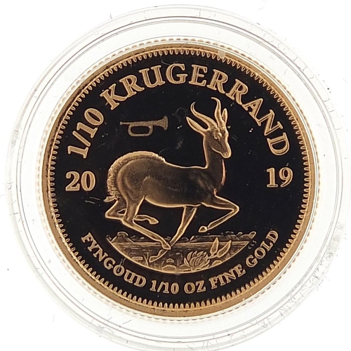44 - South African 2019 gold 1/10th krugerrand with box and certificate - this lot is sold without buyer’... 