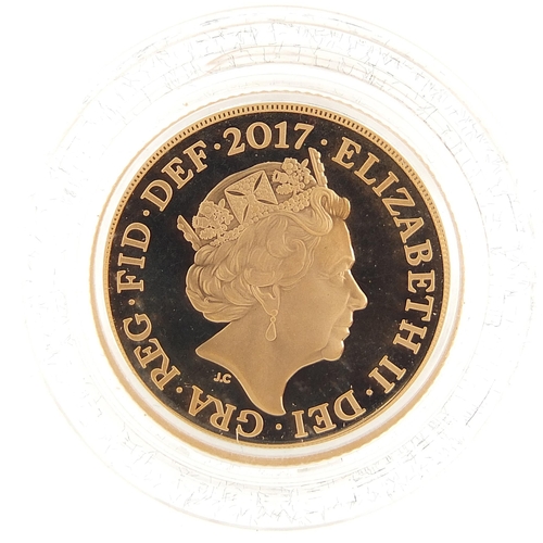 45 - Elizabeth II 2017 gold proof piedfort sovereign with box and certificate, 1554/3500 - this lot is so... 