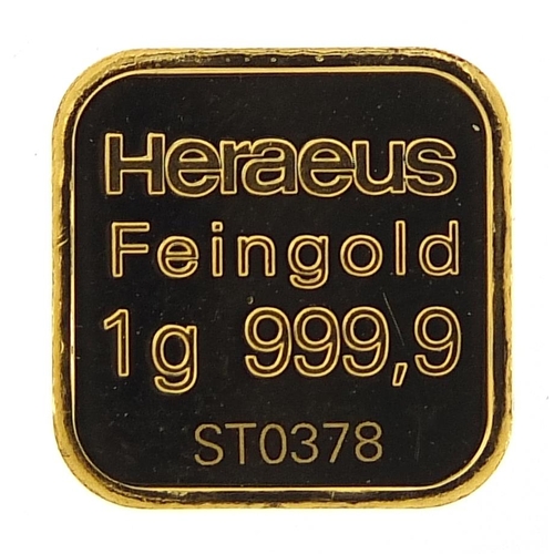 51 - Heraeus 999.9 fine gold ingot - this lot is sold without buyer’s premium, the hammer price is the pr... 