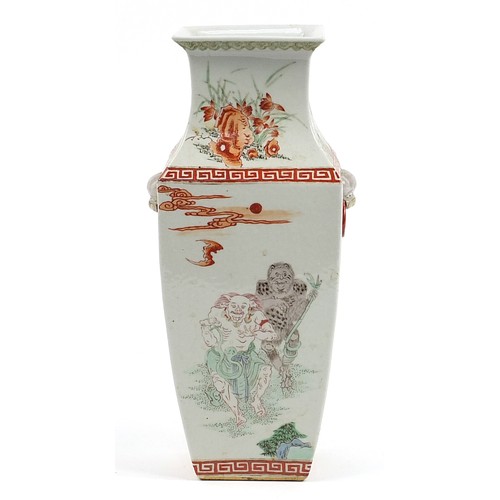 934 - Chinese porcelain vase with animalia ring turned handles hand painted in the famille verte palette w... 