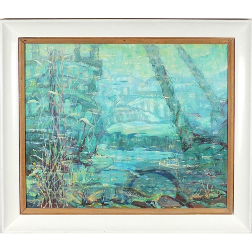 40 - Jack Edwards 1972 - Fish and seaweed in water, oil on board, mounted and framed, 59.5cm x 48.5cm exc... 