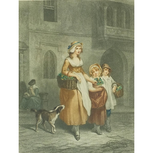 60 - After Henry Graves - Mother with children, pencil signed print in colour, mounted, framed and glazed... 