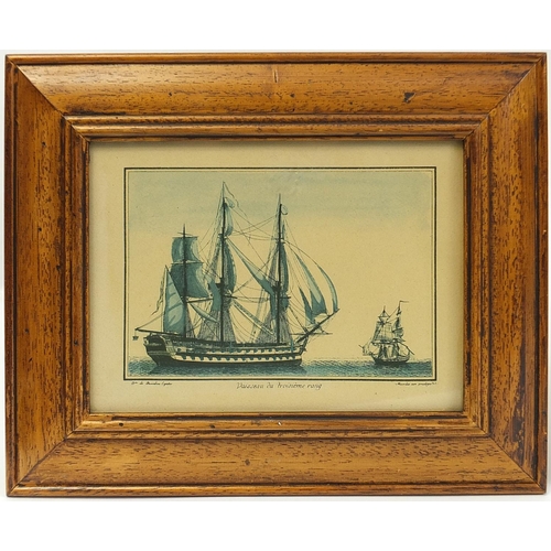 61 - Sailing vessels, set of four monochrome prints, each oak framed and glazed, 23cm x 16.5cm excluding ... 