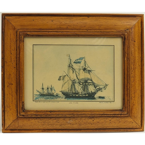61 - Sailing vessels, set of four monochrome prints, each oak framed and glazed, 23cm x 16.5cm excluding ... 