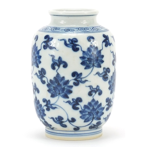 935 - Chinese blue and white porcelain vase hand painted with flowers, six figure character marks to the b... 