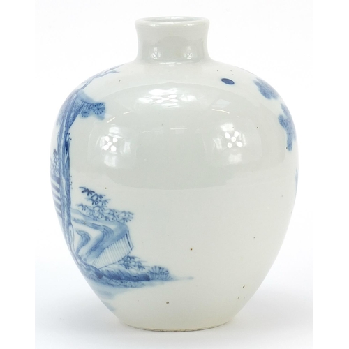 899 - Chinese blue and white porcelain vase hand painted with figures in a garden, blue ring marks to the ... 