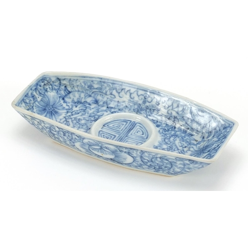 1061 - Chinese blue and white porcelain dish hand painted with flowers, six figure character marks to the r... 