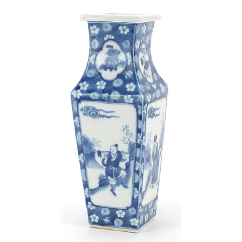 1019 - Chinese blue and white porcelain vase hand painted with figures onto a prunus ground, four figure ch... 