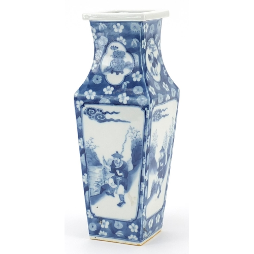 1019 - Chinese blue and white porcelain vase hand painted with figures onto a prunus ground, four figure ch... 