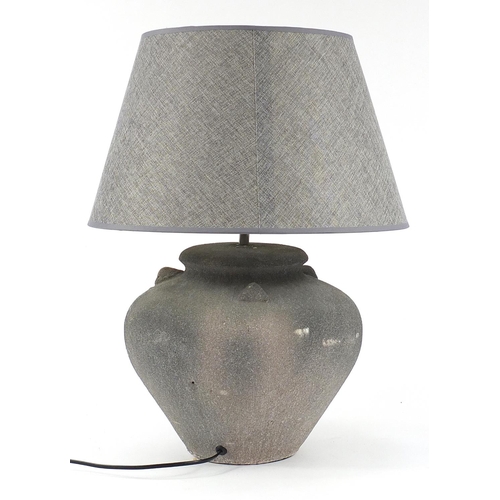 294 - Large stone effect ceramic table lamp with shade, retailed by Grand Illusions, 61cm high