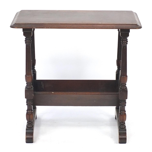 239 - Carved mahogany occasional table with magazine rack under tier, 58cm H x 62cm W x 36cm D