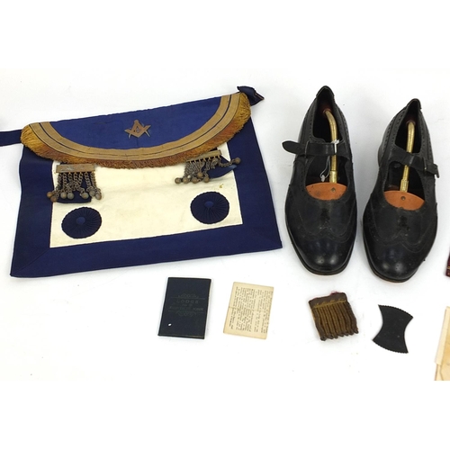 48 - Masonic regalia including aprons, leather shoes, Lodge number 39 Kilsyth St John certificate