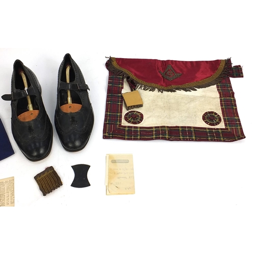 48 - Masonic regalia including aprons, leather shoes, Lodge number 39 Kilsyth St John certificate