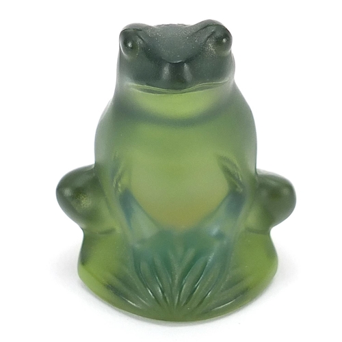 994 - Lalique, French green glass frog paperweight, 5cm high