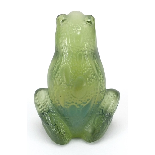 994 - Lalique, French green glass frog paperweight, 5cm high