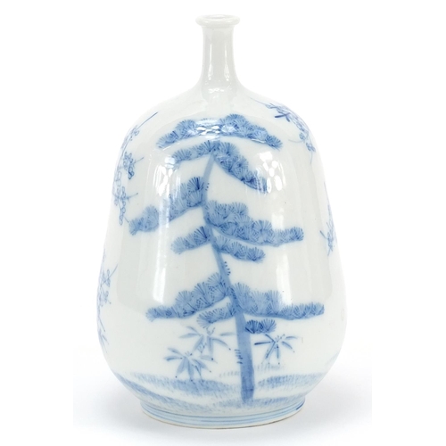 903 - Japanese blue and white porcelain vase hand painted with trees, 23.5cm high