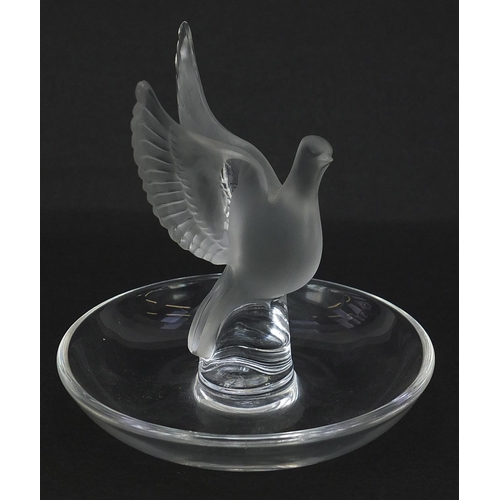 993 - Lalique, French frosted and clear glass dove dish, etched Lalique France to the base, 10cm high