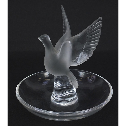 993 - Lalique, French frosted and clear glass dove dish, etched Lalique France to the base, 10cm high