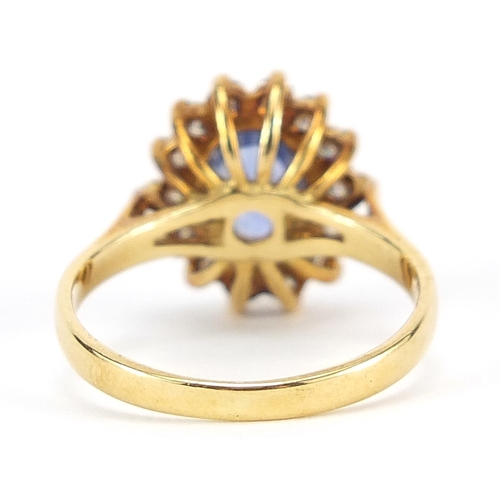 197 - 18ct gold sapphire and diamond cluster ring, size M, 4.2g