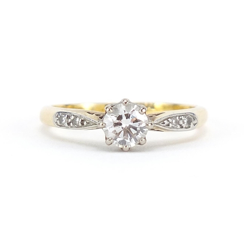 192 - 18ct gold and platinum diamond ring, size J, 2.4g