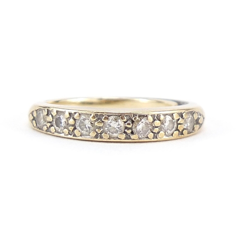 181 - Unmarked gold diamond half eternity ring, size G, 2.1g