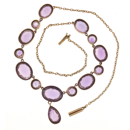 104 - 19th century unmarked gold amethyst necklace, 40cm in length, 13.5g