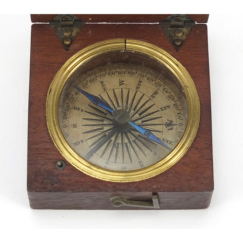 879 - 19th century mahogany pocket compass, 5cm wide