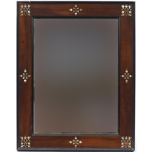 2106 - Victorian rosewood strut mirror with mother of pearl inlay, 60cm x 47cm