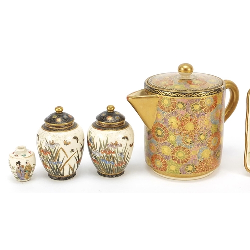 906 - Japanese Satsuma pottery including a millefiori jug and pin dish, the largest 9.5cm high