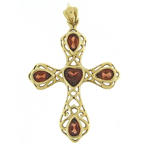 179 - 9ct gold garnet cross pendant, 3.6cm high, 2.2g