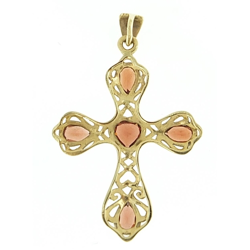 179 - 9ct gold garnet cross pendant, 3.6cm high, 2.2g