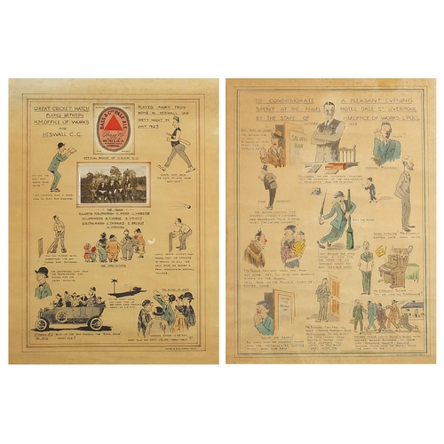 2080 - David S Finlason 1923 - Pair of satirical inks, framed and glazed, each 46cm x 34.5cm excluding the ... 