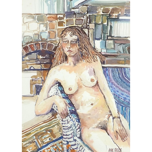 2084 - Anne Phelps - Portrait of a seated nude female, mixed media on paper, inscribed Sitting in the white... 