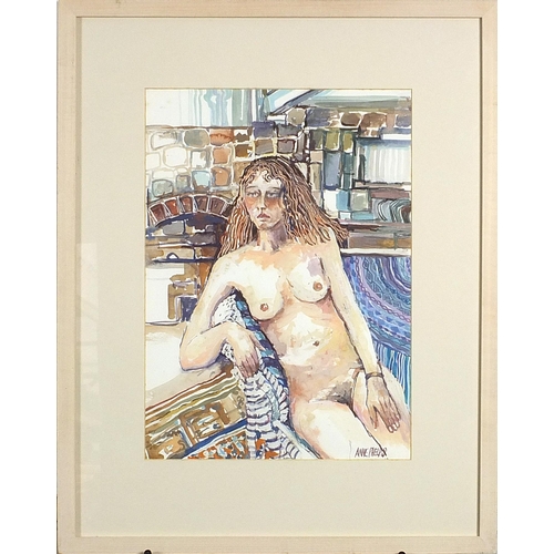 2084 - Anne Phelps - Portrait of a seated nude female, mixed media on paper, inscribed Sitting in the white... 