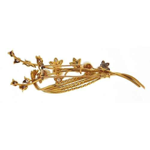 190 - Rene Kern, 18ct gold diamond and cultured pearl floral brooch, housed in a Mappin & Webb box, number... 