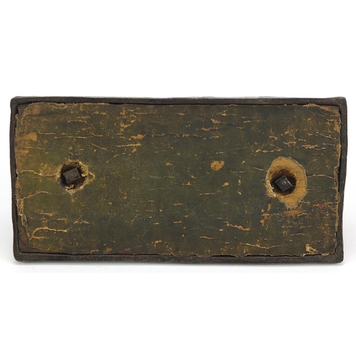 913 - 19th century bronzed metal letter clip in the form of two figures on a see-saw, 16.5cm wide