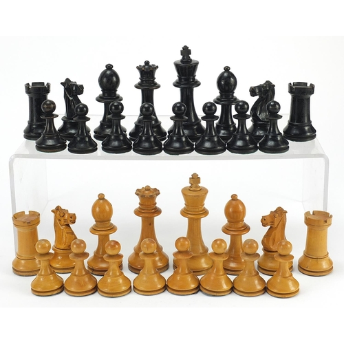 1029 - Staunton boxwood and ebony chess set with weighted bases and mahogany box, the largest pieces each 9... 