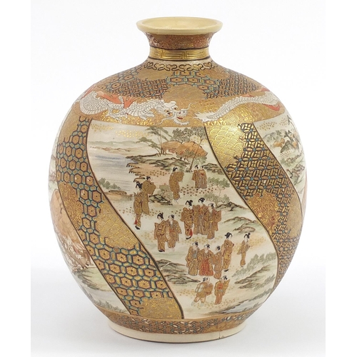 904 - Japanese Satsuma pottery vase finely hand painted with panels of landscapes and figures, character m... 