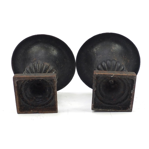 954 - Pair of Victorian cast iron Campana urn planters, 30.5cm high x 28cm in diameter