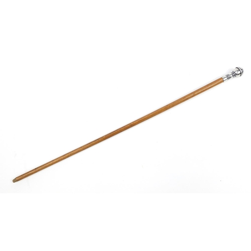 944 - Malacca walking stick with unmarked silver screw top handle, 90cm in length