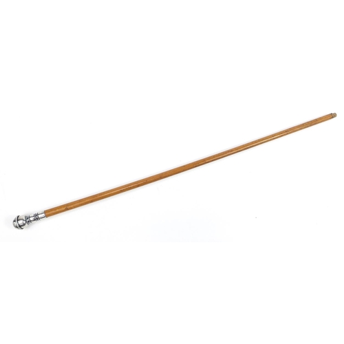 944 - Malacca walking stick with unmarked silver screw top handle, 90cm in length