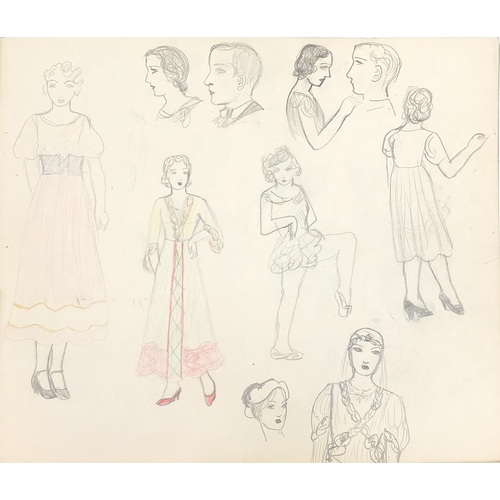 2099 - Large collection of vintage fashion sketches including Art Deco, some arranged in sketch books, the ... 