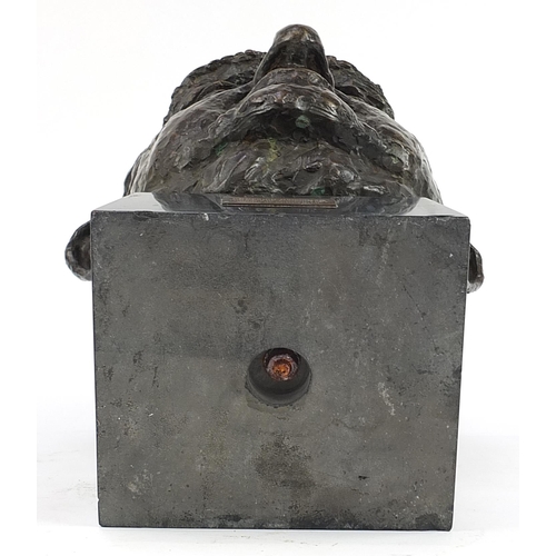 955 - Large patinated bronze head of Emmerich Grossman raised on a stepped black slate base, 46.5cm high