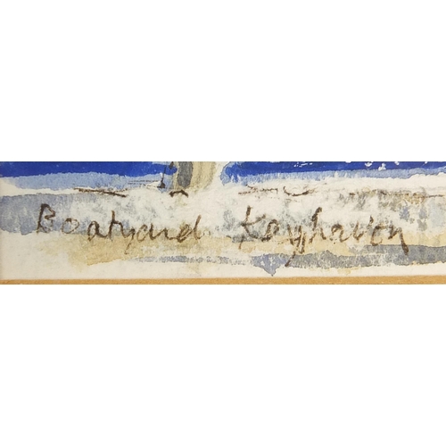 2098 - Boatyard, Keyhaven, mixed media, initialled H C, details verso, mounted, framed and glazed, 12cm x 8... 