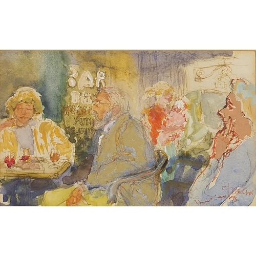 2096 - Bar scene, near Nice, French mixed media, indistinctly inscribed in ink, mounted, framed and glazed,... 