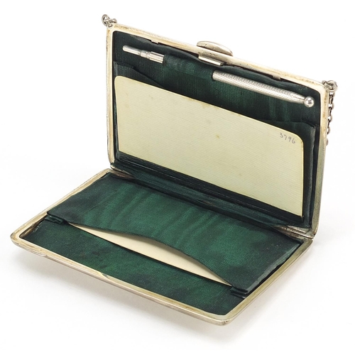 29 - George V silver chatelaine card case aide memoire, indistinct maker's mark, London 1911, 10cm wide, ... 