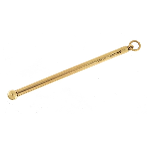 964 - 9ct gold cased toothpick, 5.5cm in length, 2.2g