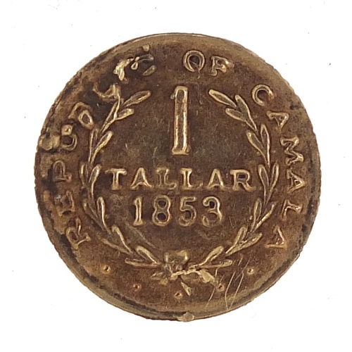 1109 - Republic of Camala 1853 gold one tallar, 0.9g